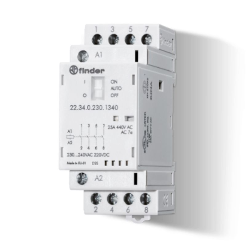 FINDER 223400244320 - Contattore Modulare Finder 25A 4NO Bobina 24V AC/DC LED