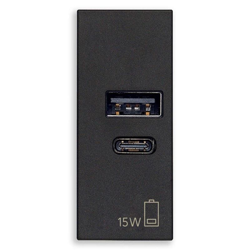 VIMAR 30292.AC15G - ALIMENTATORE USB A+C 15W 5V 1M NERO
