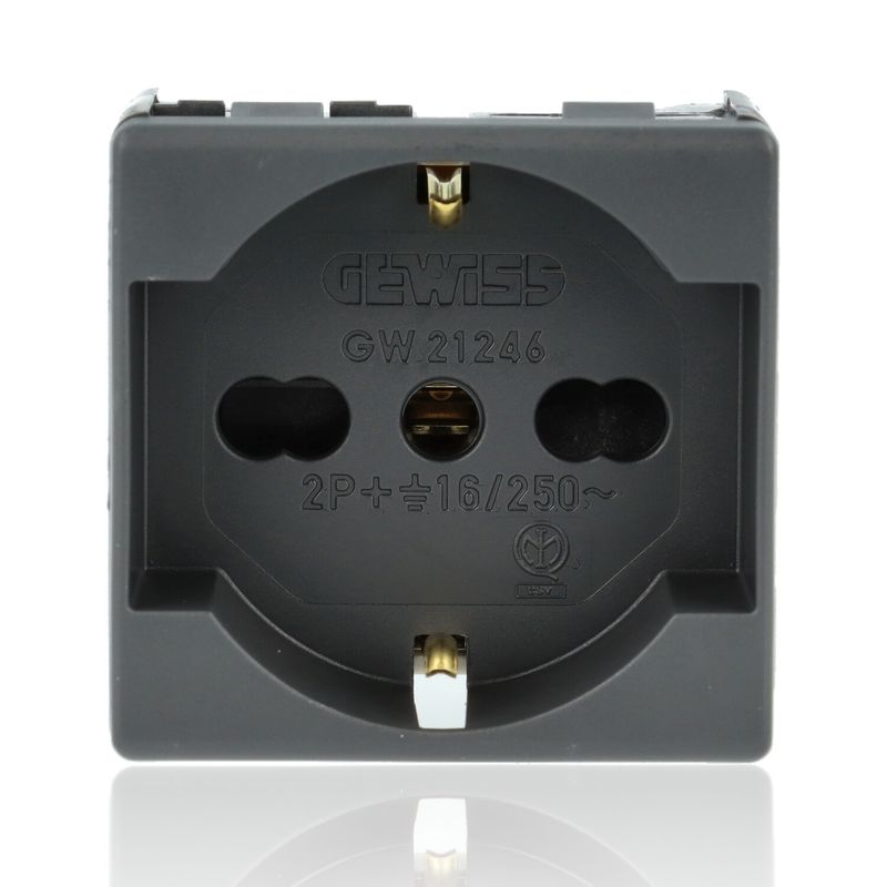 GEWISS GW21246 - Presa Italiano/Tedesco 2P+T 16A Bivalente P40 2M Nera