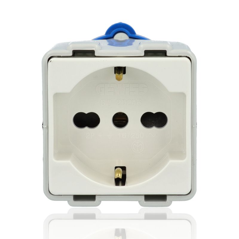 GEWISS GW64212 - Adattatore da industriale a civile 1 Spina 2P+T 16A 230V e 1 presa 2P+T bivalente P30-17