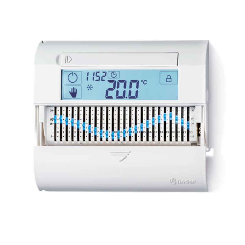 FINDER 1C6190030101 - Cronotermostato da parete Giornaliero, Standard, 3 V, Touch slide, 1 contatto, 5 A, Bianco panna, DC