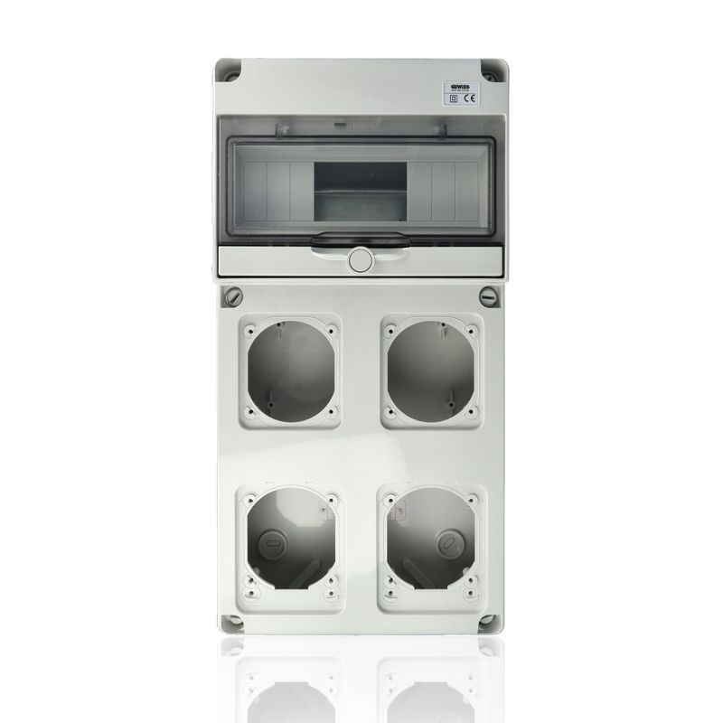 GEWISS GW68003N - Quadretto DIN di distribuzione industriale da parete, 10 moduli +2 FLANGE IEC 16A + 2 IEC 16/32 A, IP65