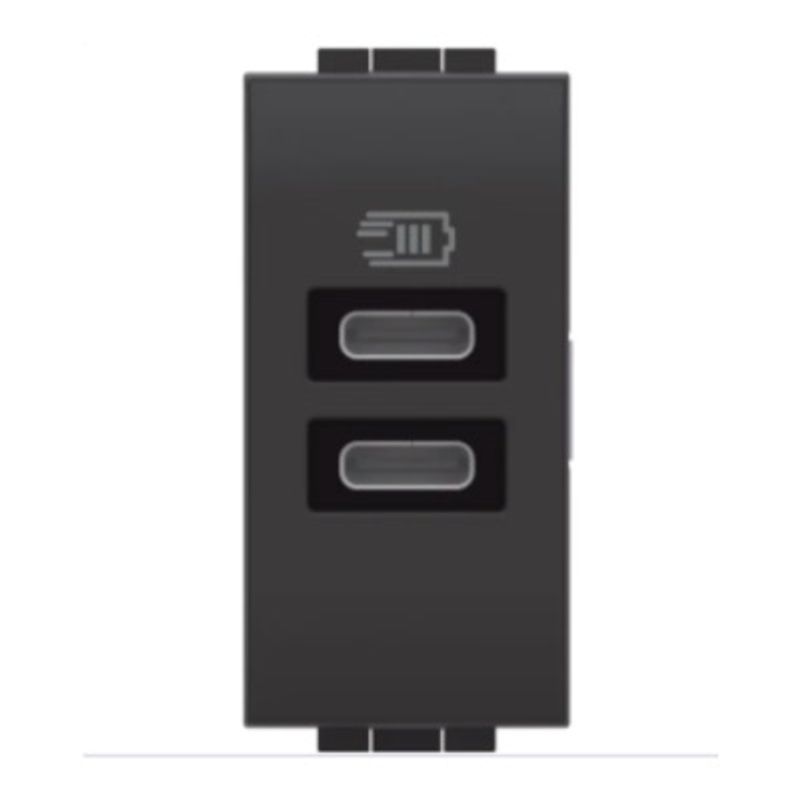 BTICINO L4191CC - LivingLight - Caricatore USB tipo C con 2 uscite tensione 5 Vdc - Antracite