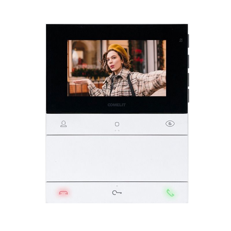COMELIT PL6721 - Serie People - Videocitofono vivavoce a colori 4.3/16:9, sistema Simplebus 2, 6 pulsanti, programmabile da spento, staffa inclusa